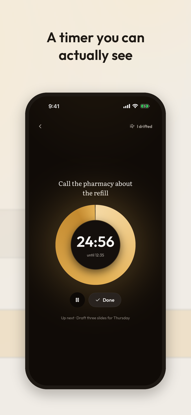 Pick Three focus timer in dark mode